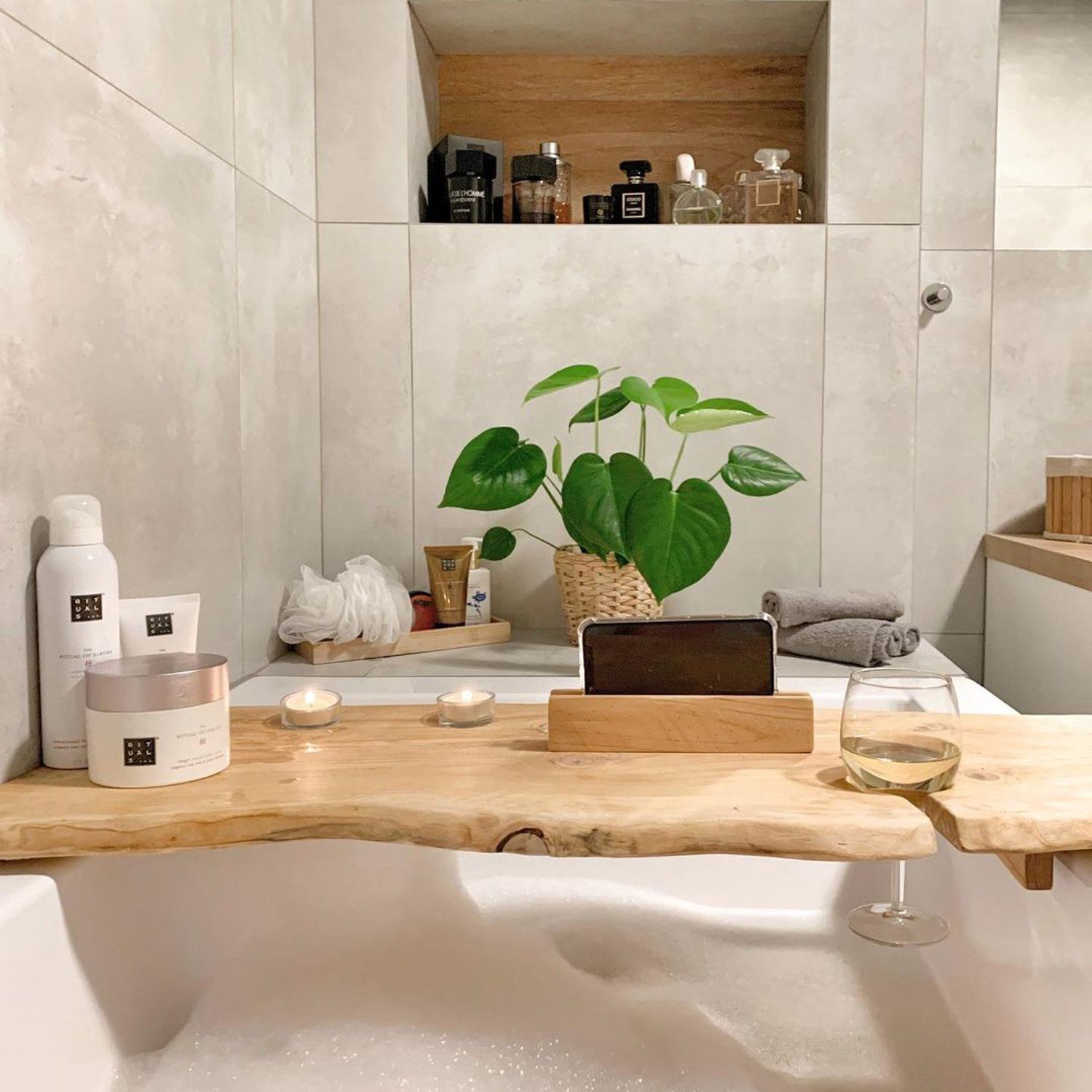 A serene and stylish bathroom setup