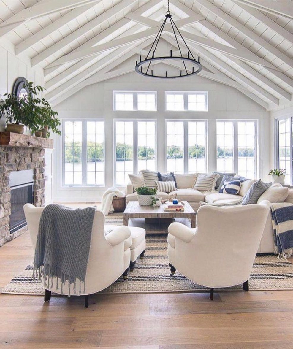 Cozy and stylish living room with vaulted ceilings