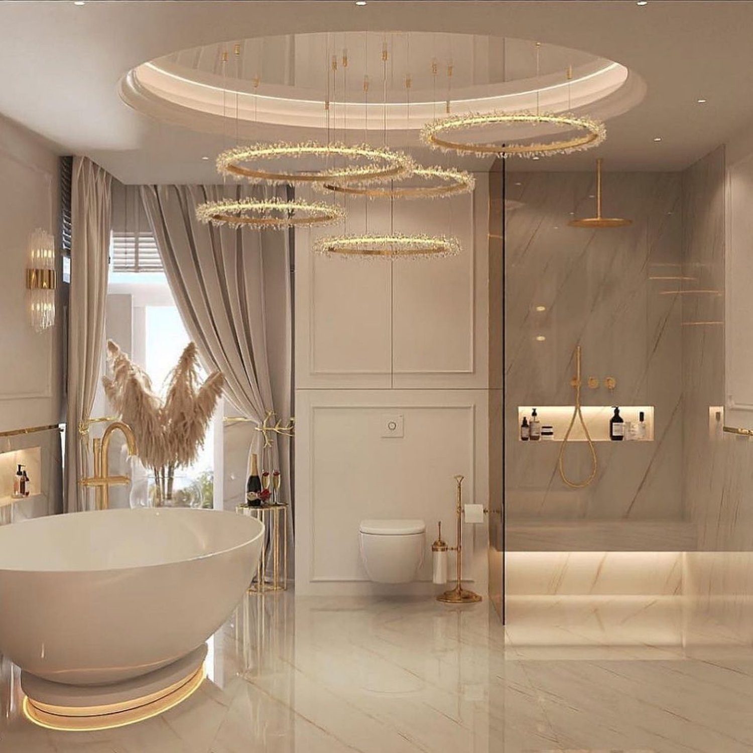 Luxurious modern bathroom with gold accents