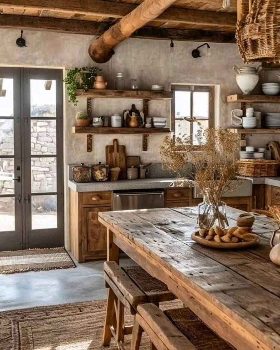 Rustic kitchen with natural wood elements