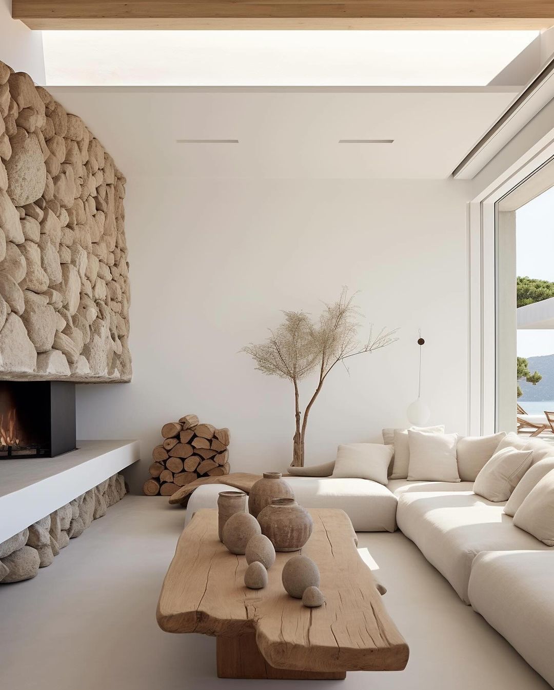 A minimalist living room with a natural touch