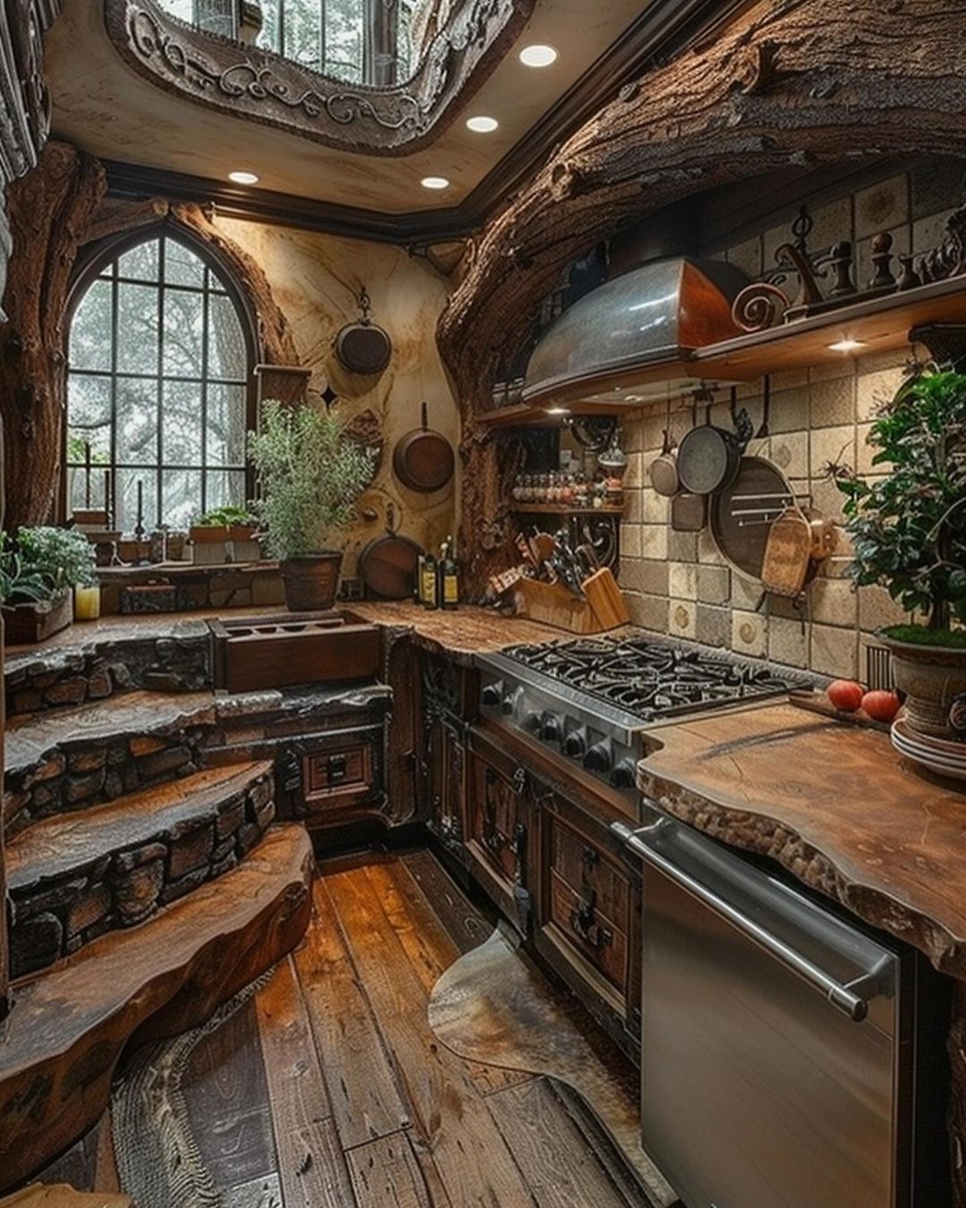 A whimsical kitchen interior with rustic charm