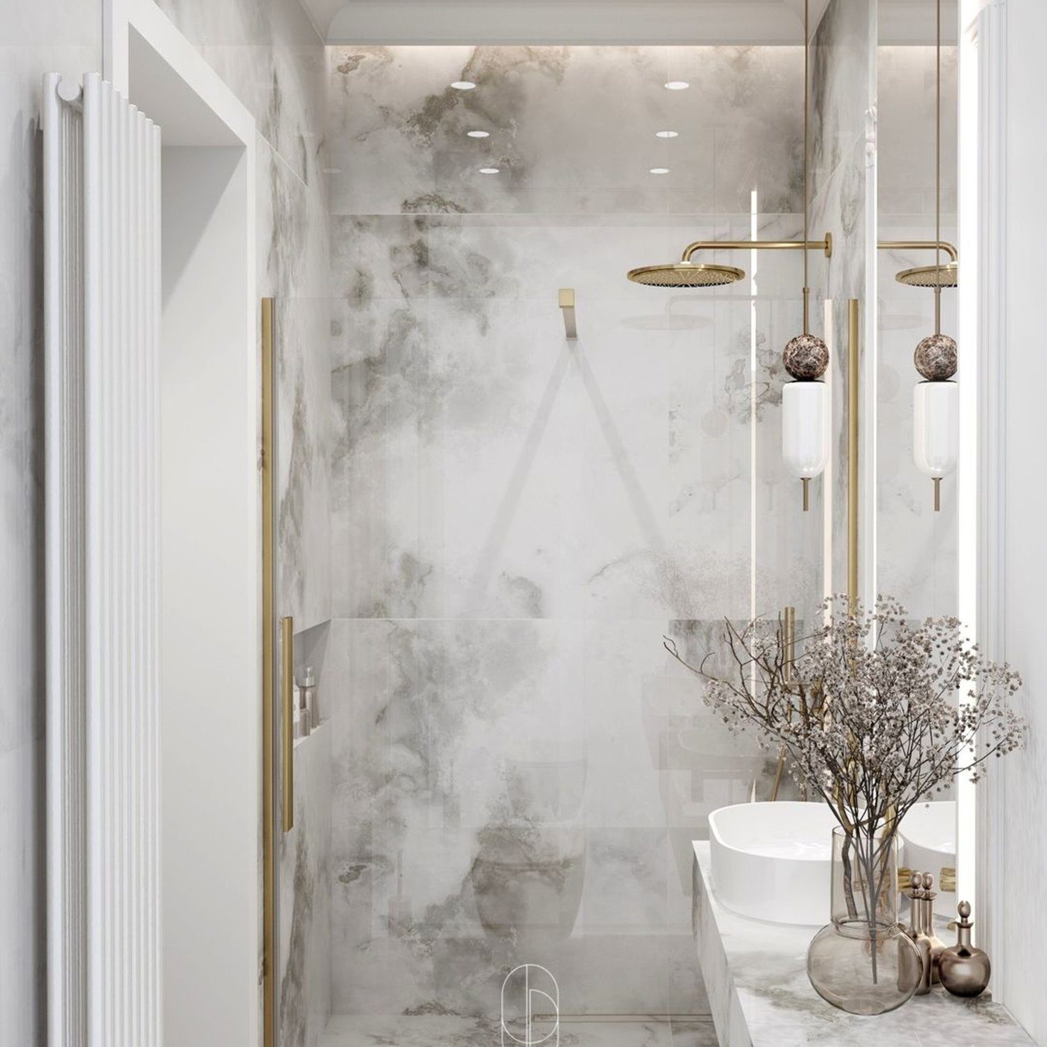 Elegant marble bathroom with gold accents