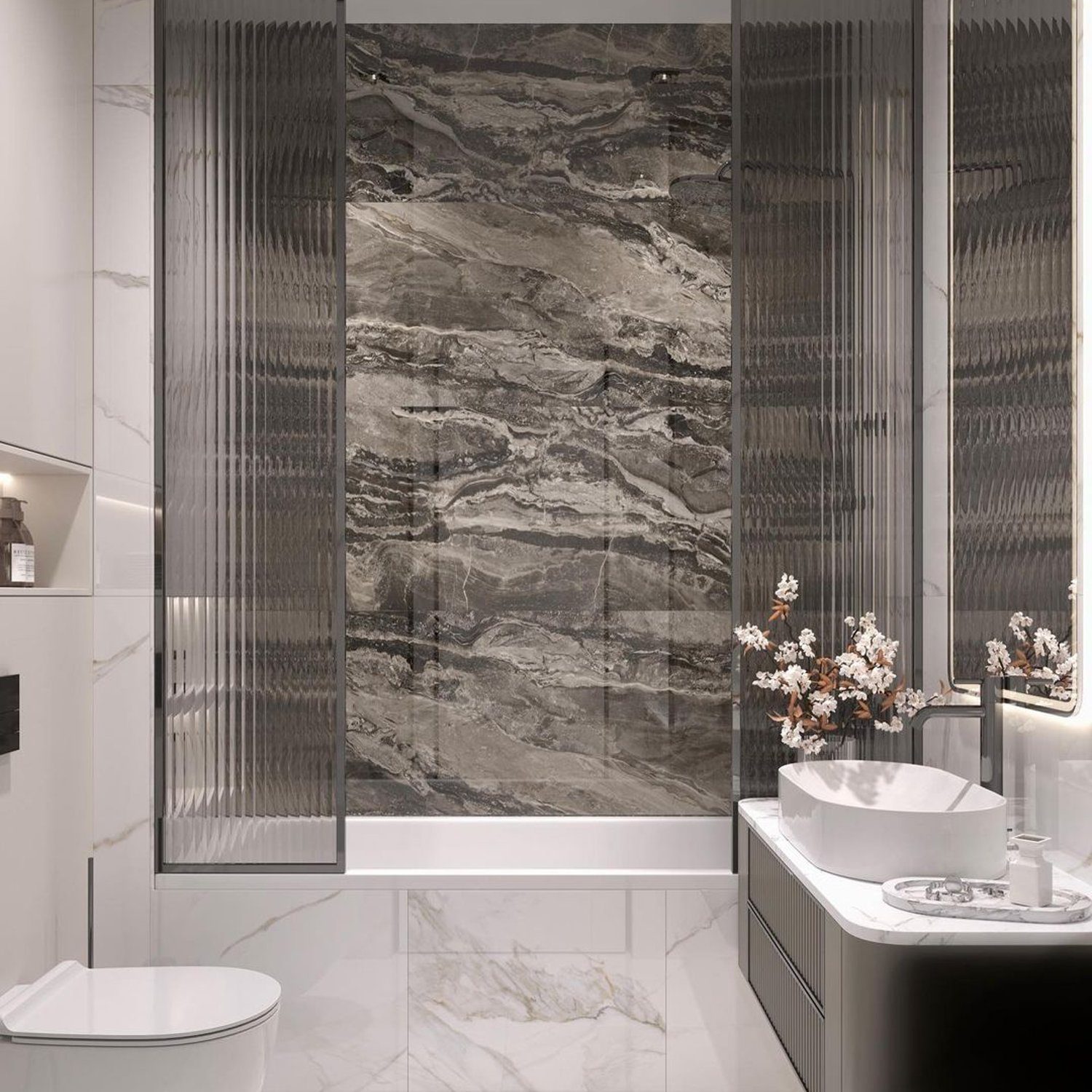 Modern Elegant Bathroom with Marble Features