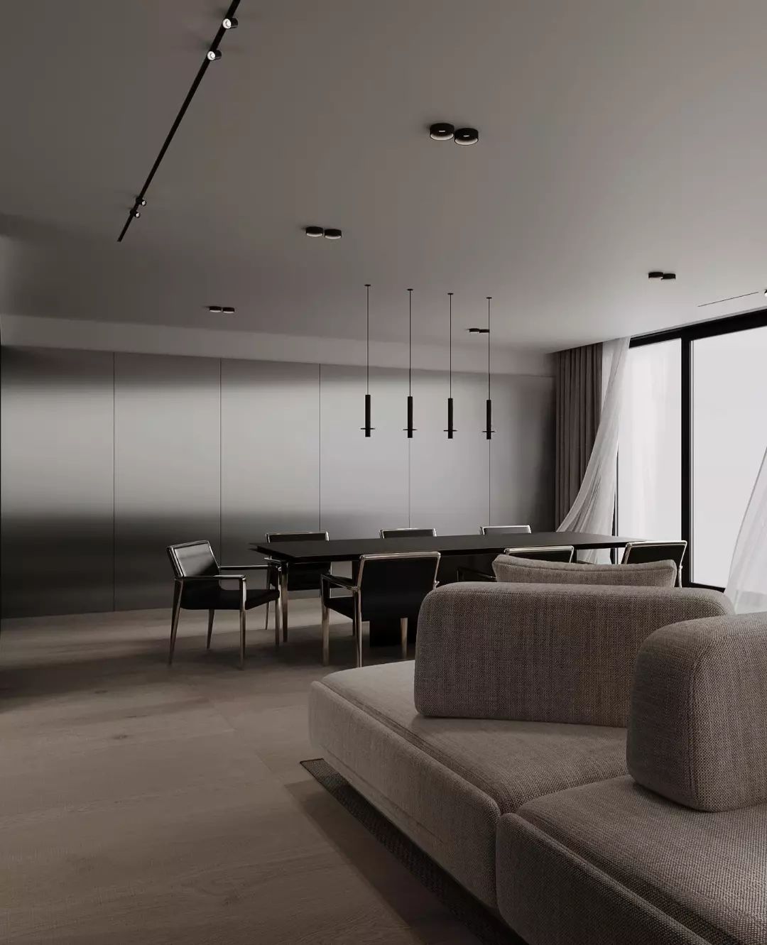 A minimalist living room with a cohesive blend of textures and subtle tones