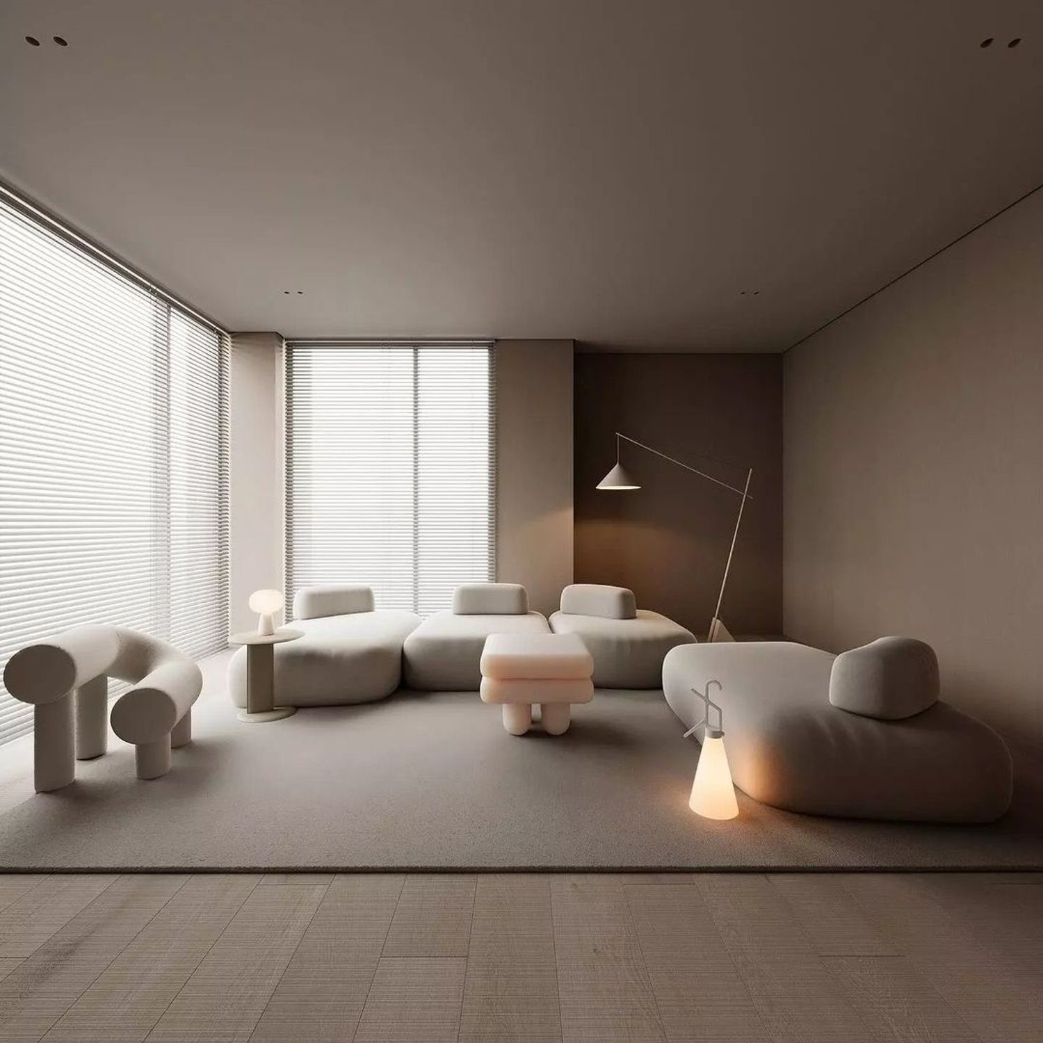 Minimalist living room with sculptural furniture