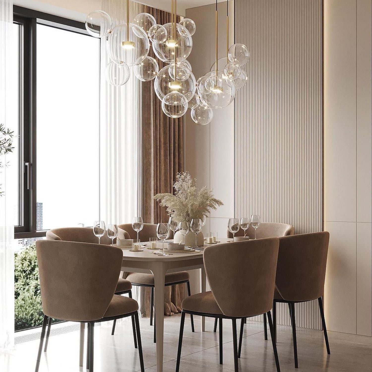 Elegant Dining Area With Modern Chandelier