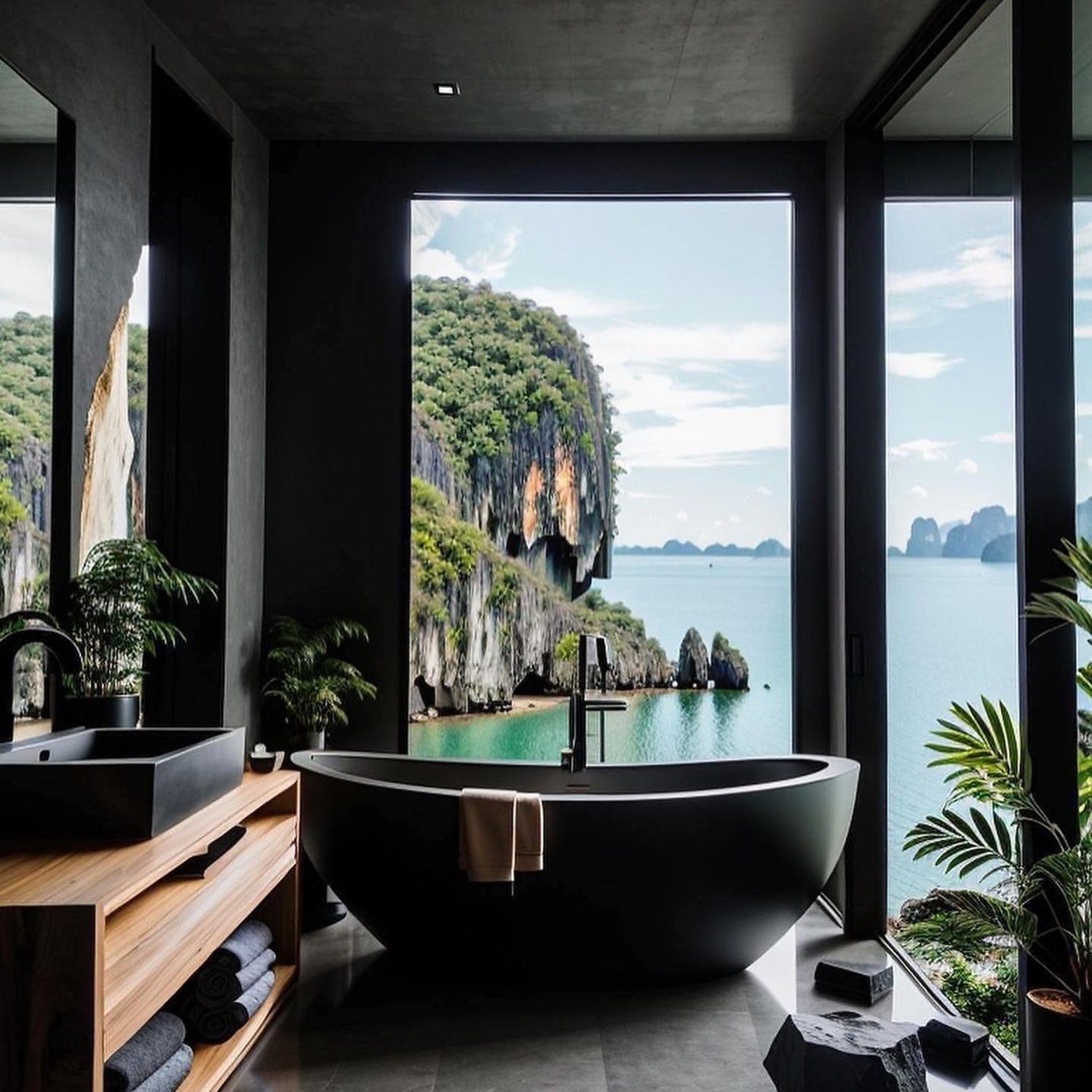 A luxurious bathroom with a stunning view