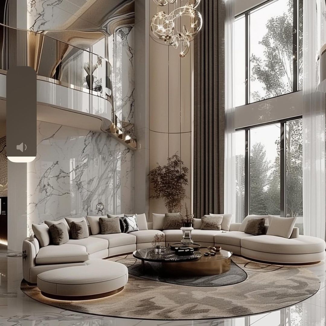 A luxurious modern living room with expansive windows