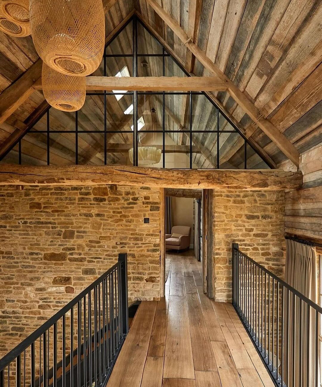 A tastefully designed rustic attic space