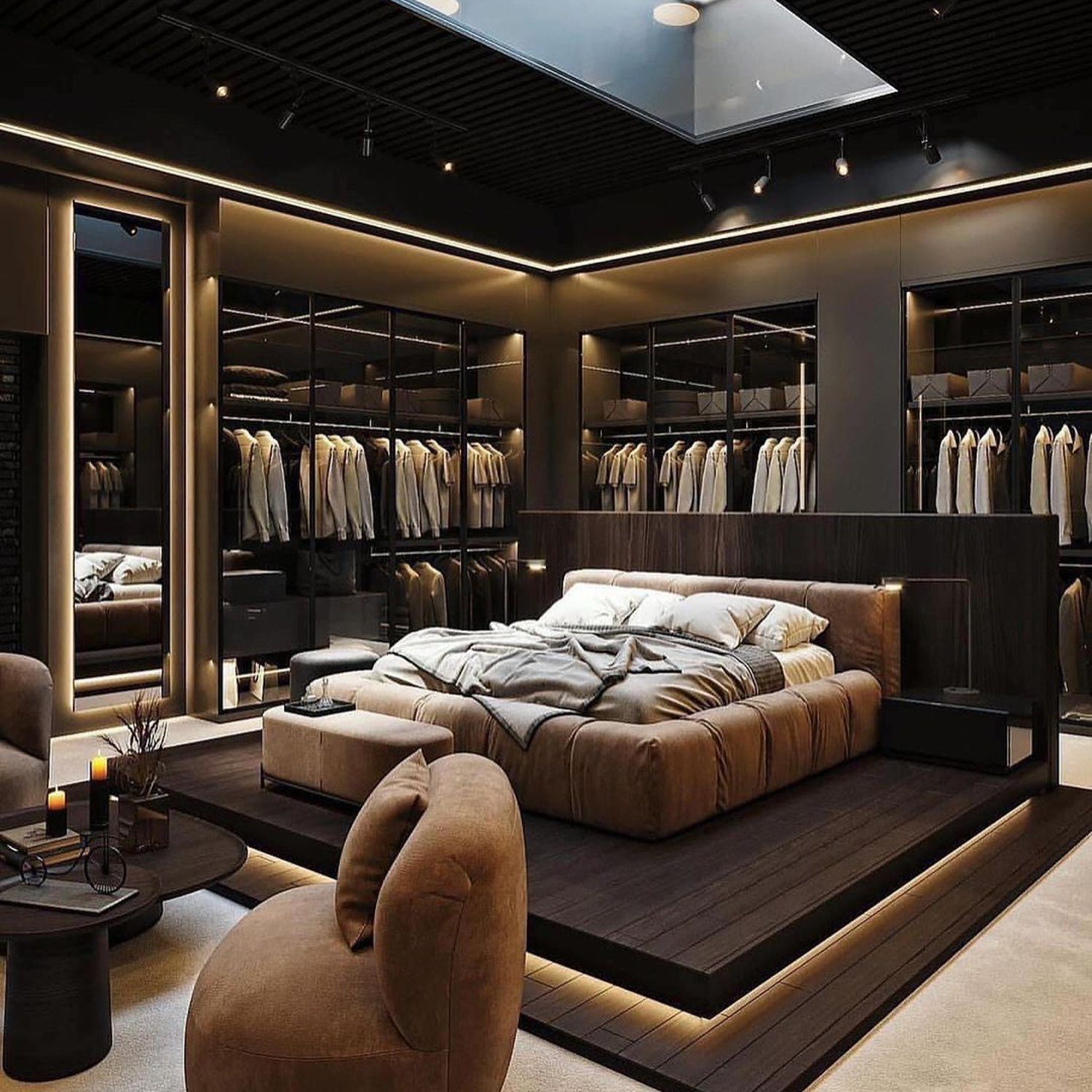 Luxurious bedroom with integrated wardrobe