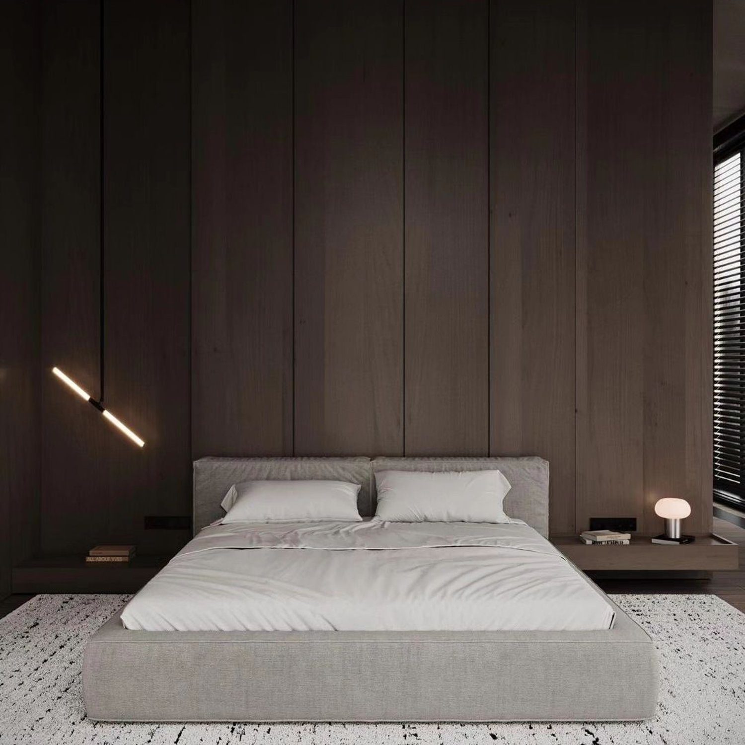 Minimalist Bedroom with Wooden Accent Wall