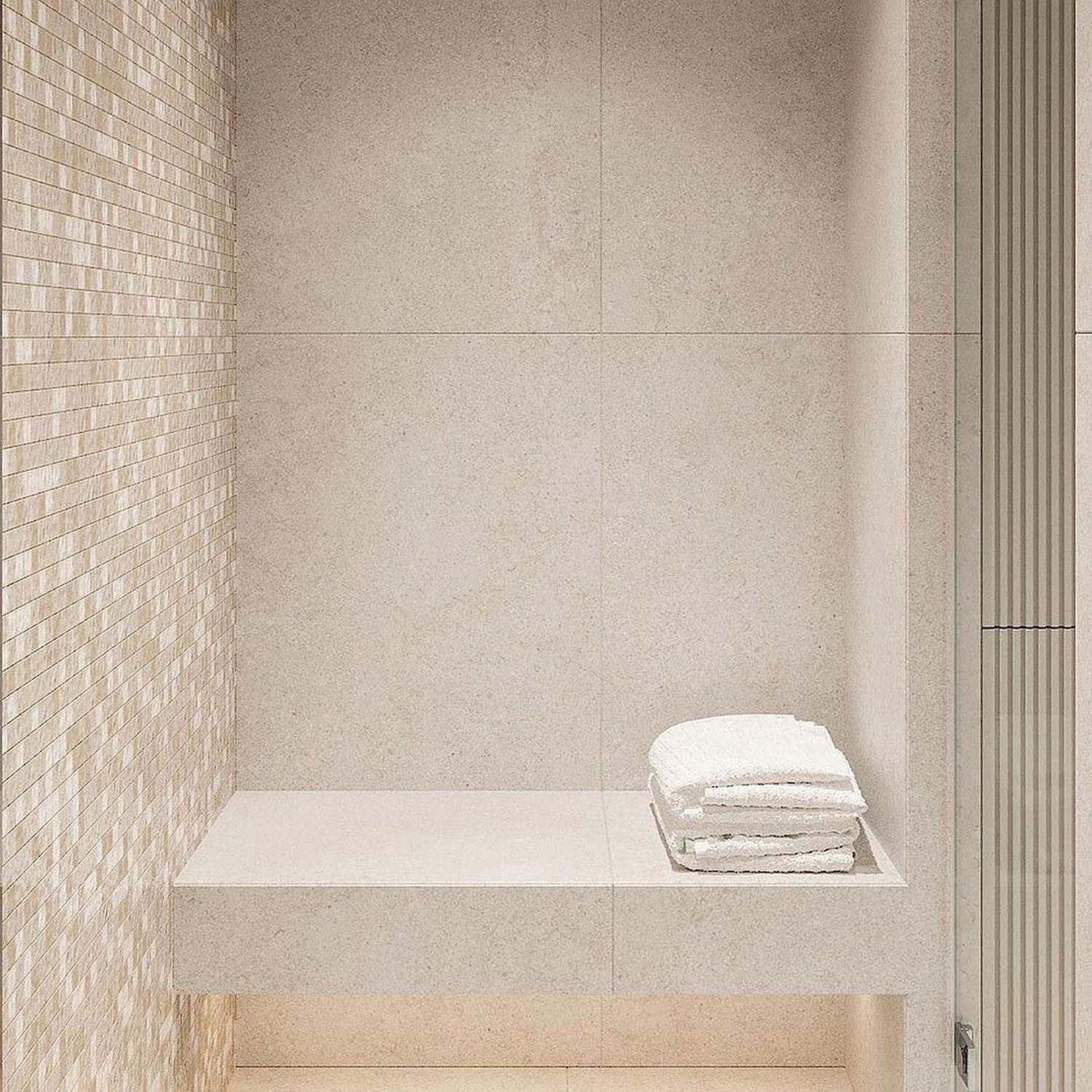 A minimalist bathroom with neutral tones