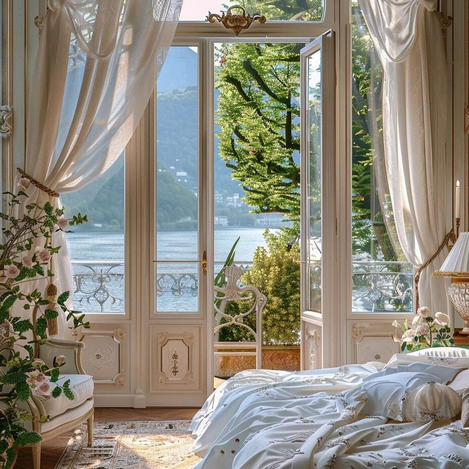 Elegant Lakeside Bedroom