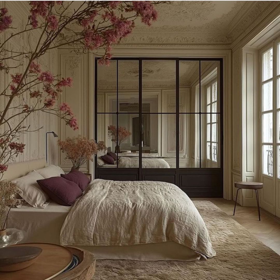 A tastefully designed bedroom combining classic and contemporary elements