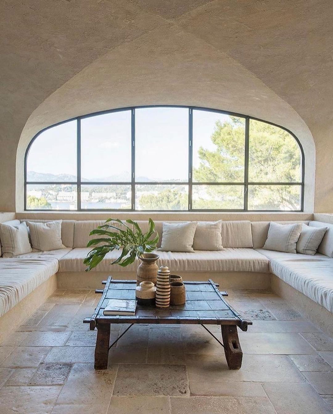 A serene living room with panoramic views