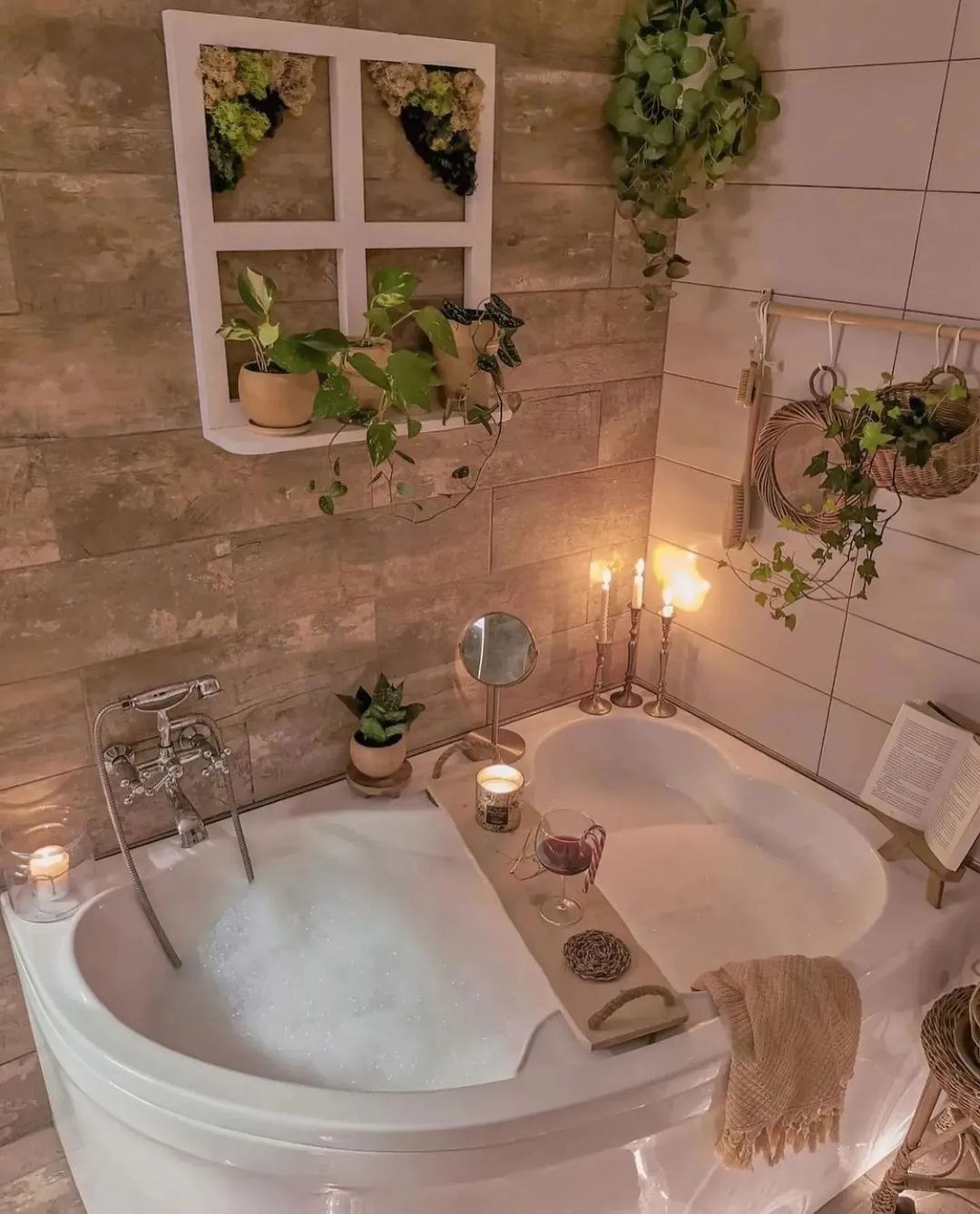 Cozy Bathroom with Plants and Candles