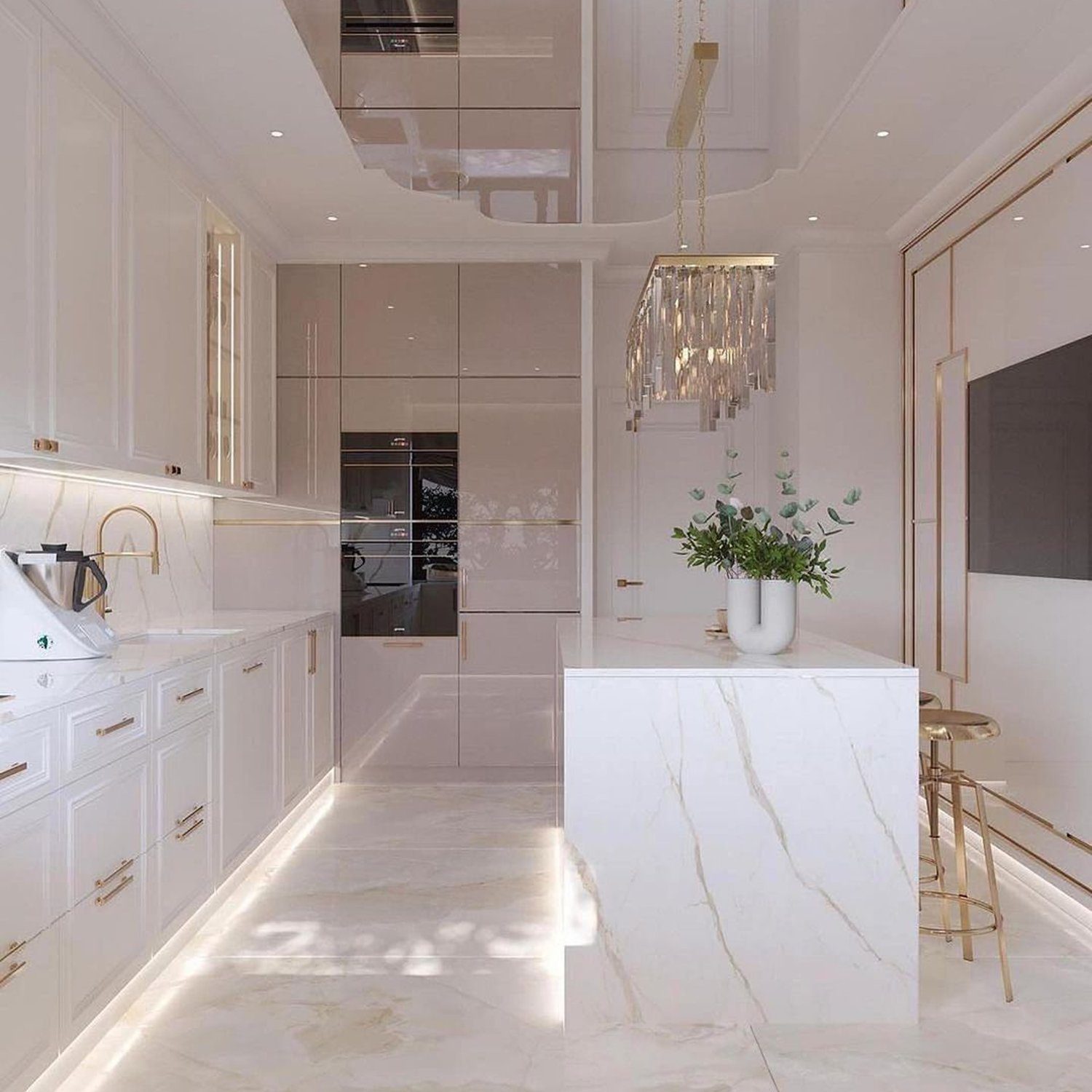 Luxurious modern kitchen with gold accents