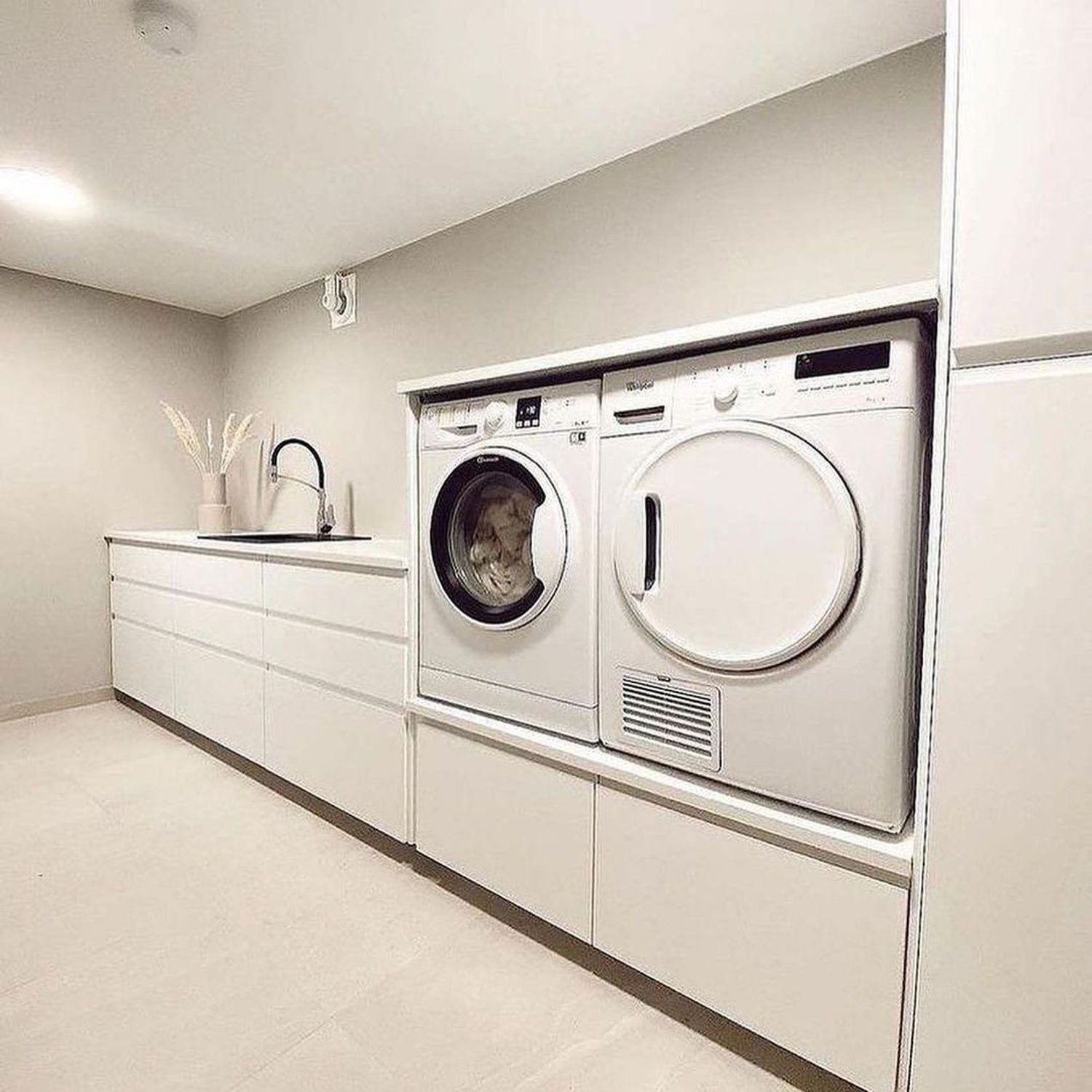 A sleek and modern laundry room