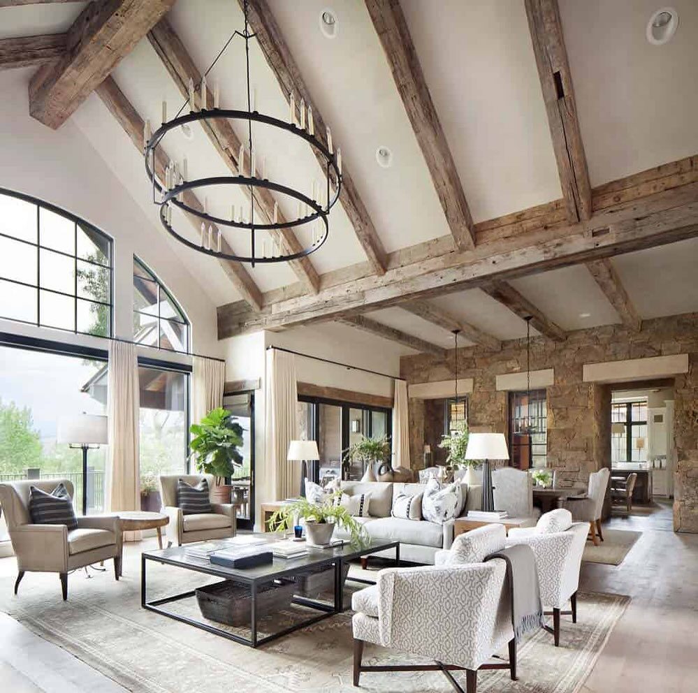 A spacious living room with rustic charm