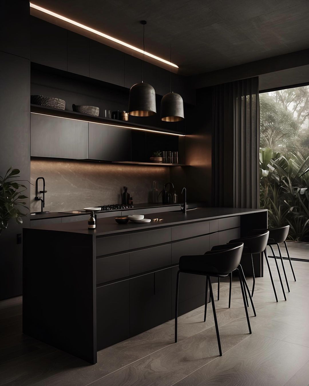 A modern monochromatic kitchen with sleek design