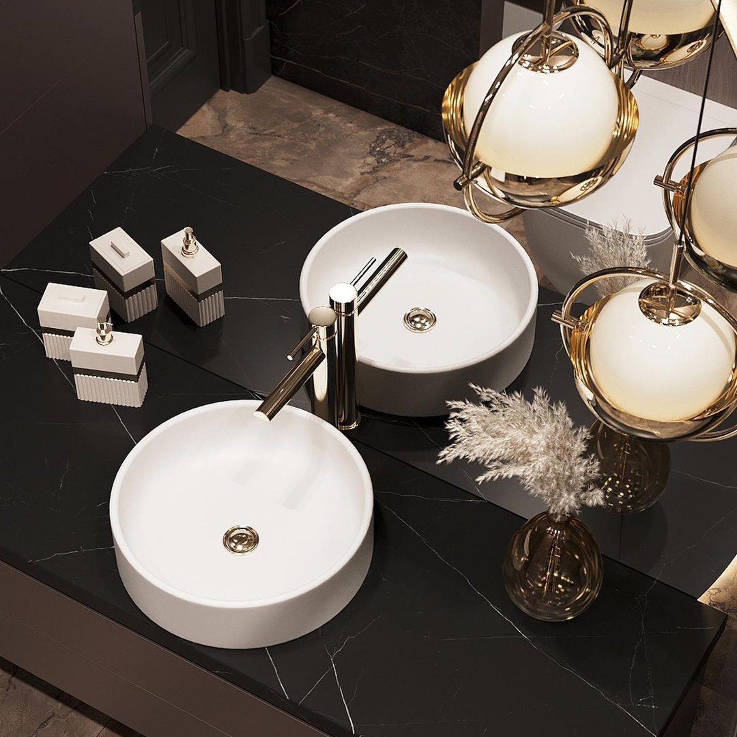 Elegant double sink vanity with modern finishes