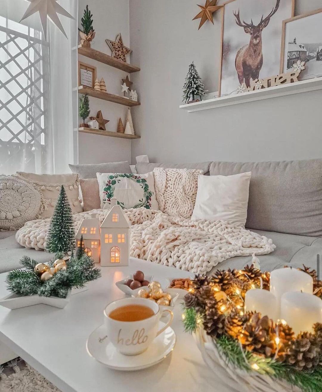 Cozy winter-themed living room decor