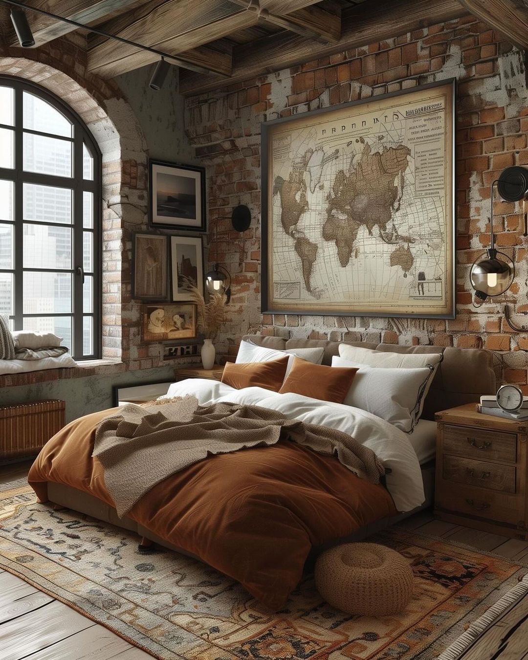 A cozy industrial-style bedroom