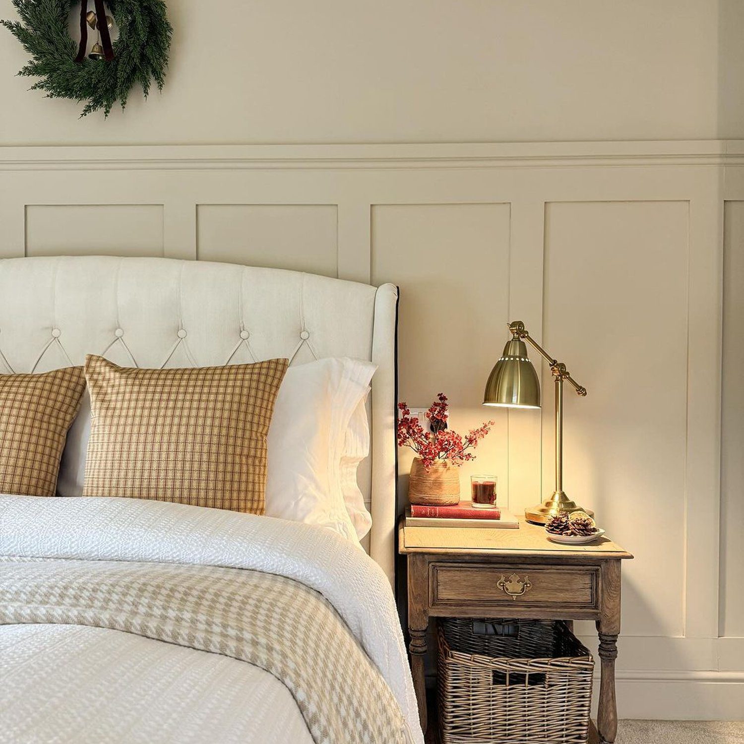 Cozy bedroom with festive decor