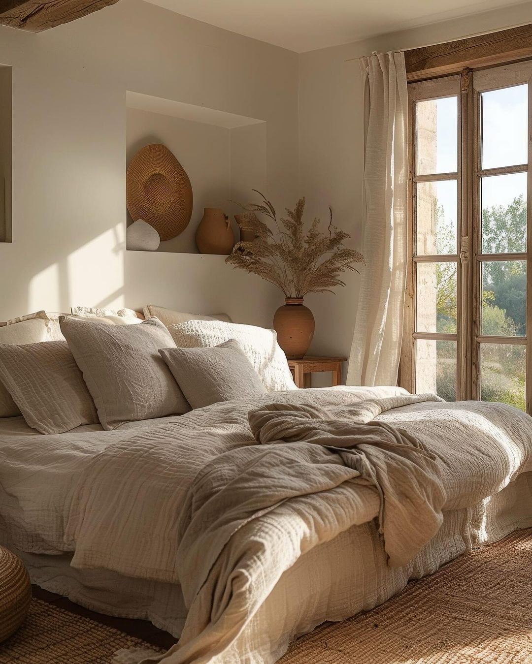 A serene bedroom atmosphere featuring soft natural light