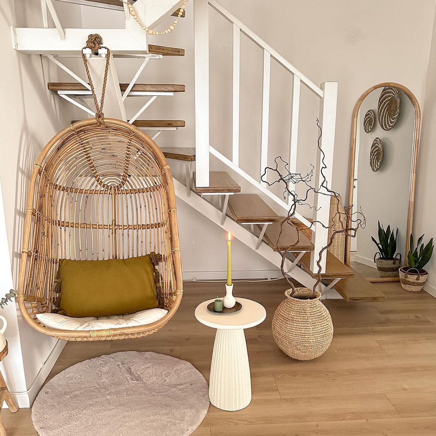 Cozy interior corner with a hanging chair