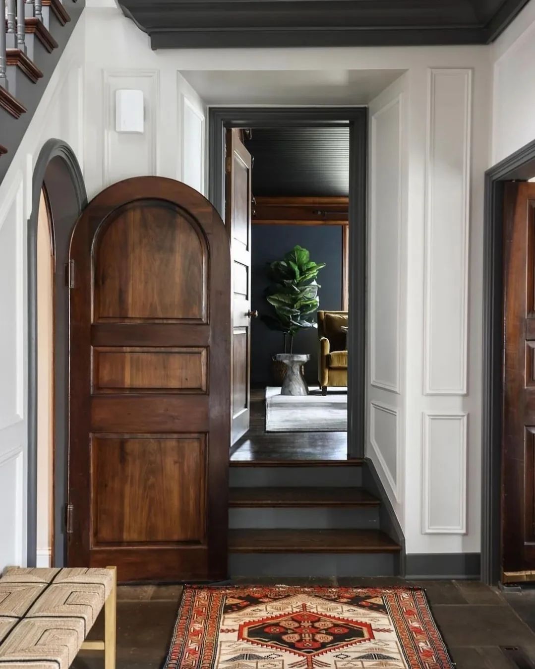 A harmonious blend of textures and tones in an inviting hallway