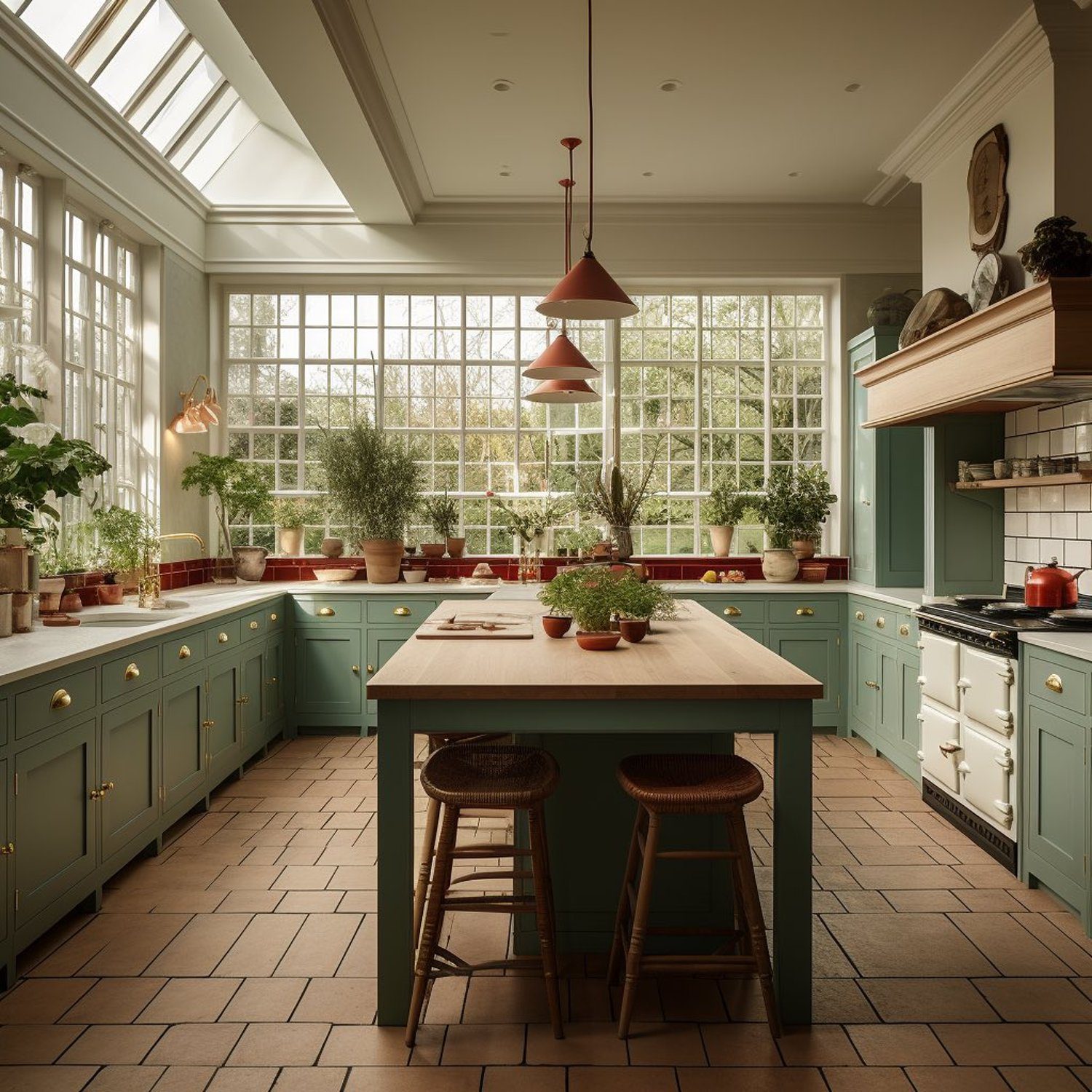 Elegant Green Kitchen with Skylight