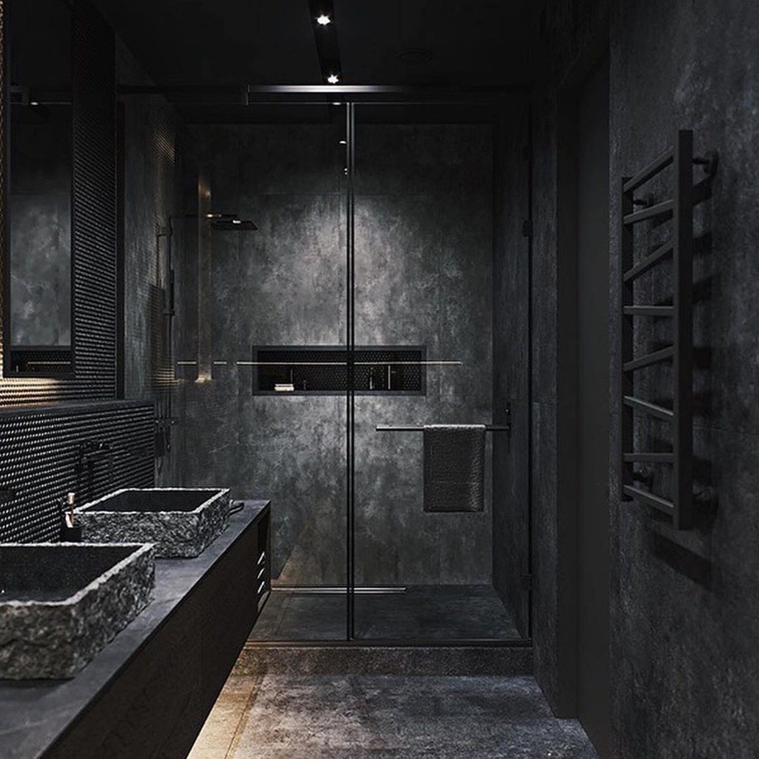 Stylish Industrial Bathroom with Charcoal Tones