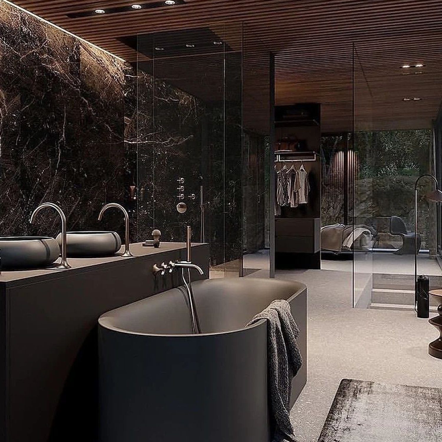 Luxurious modern bathroom with sophisticated dark tones