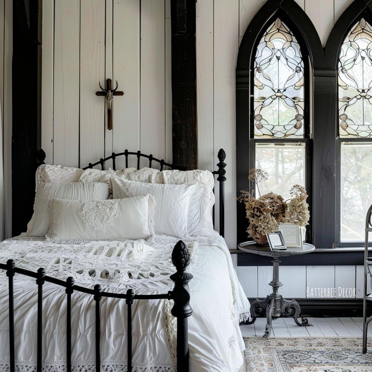 Elegant Bedroom with Stained Glass Windows