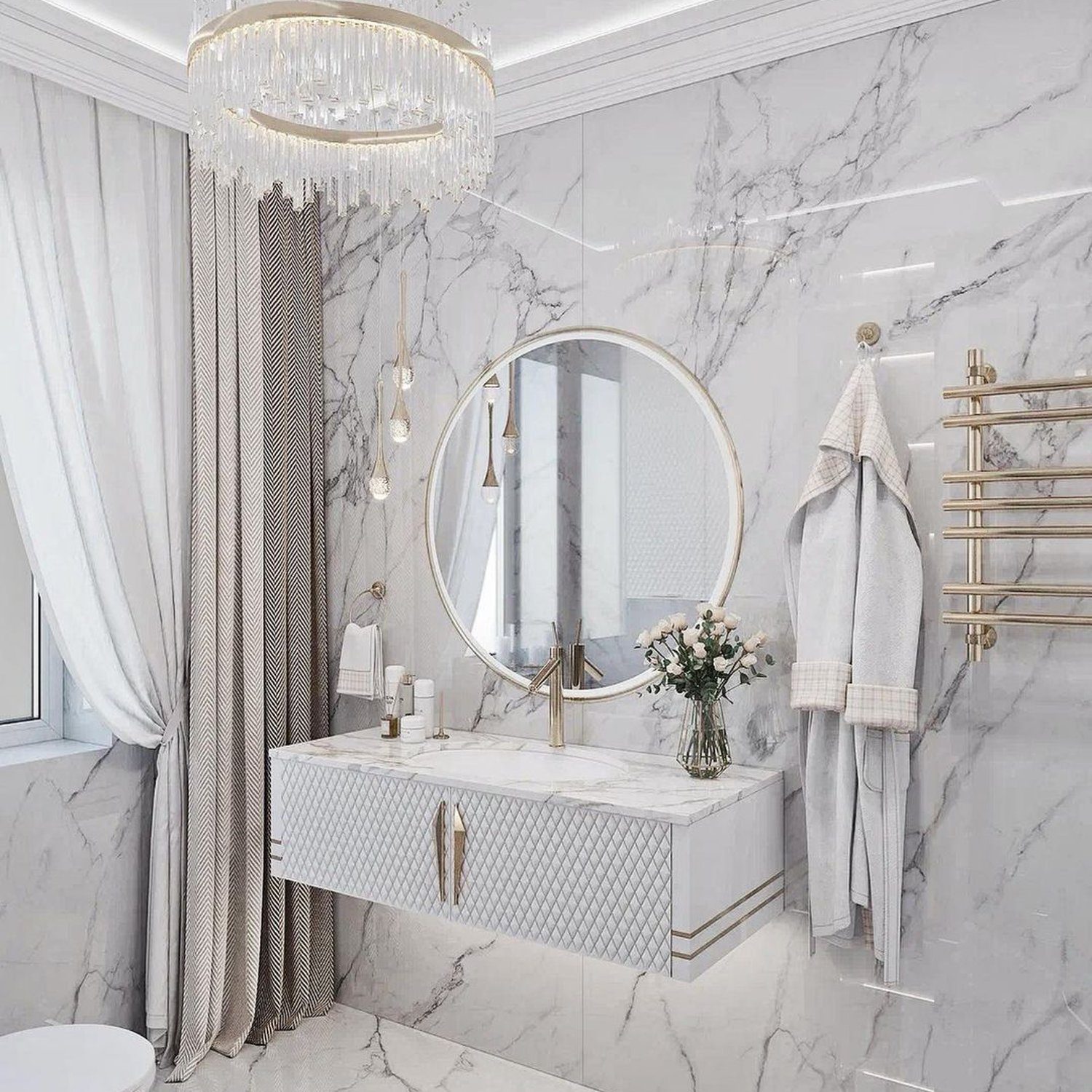 Elegant marble bathroom with gold accents