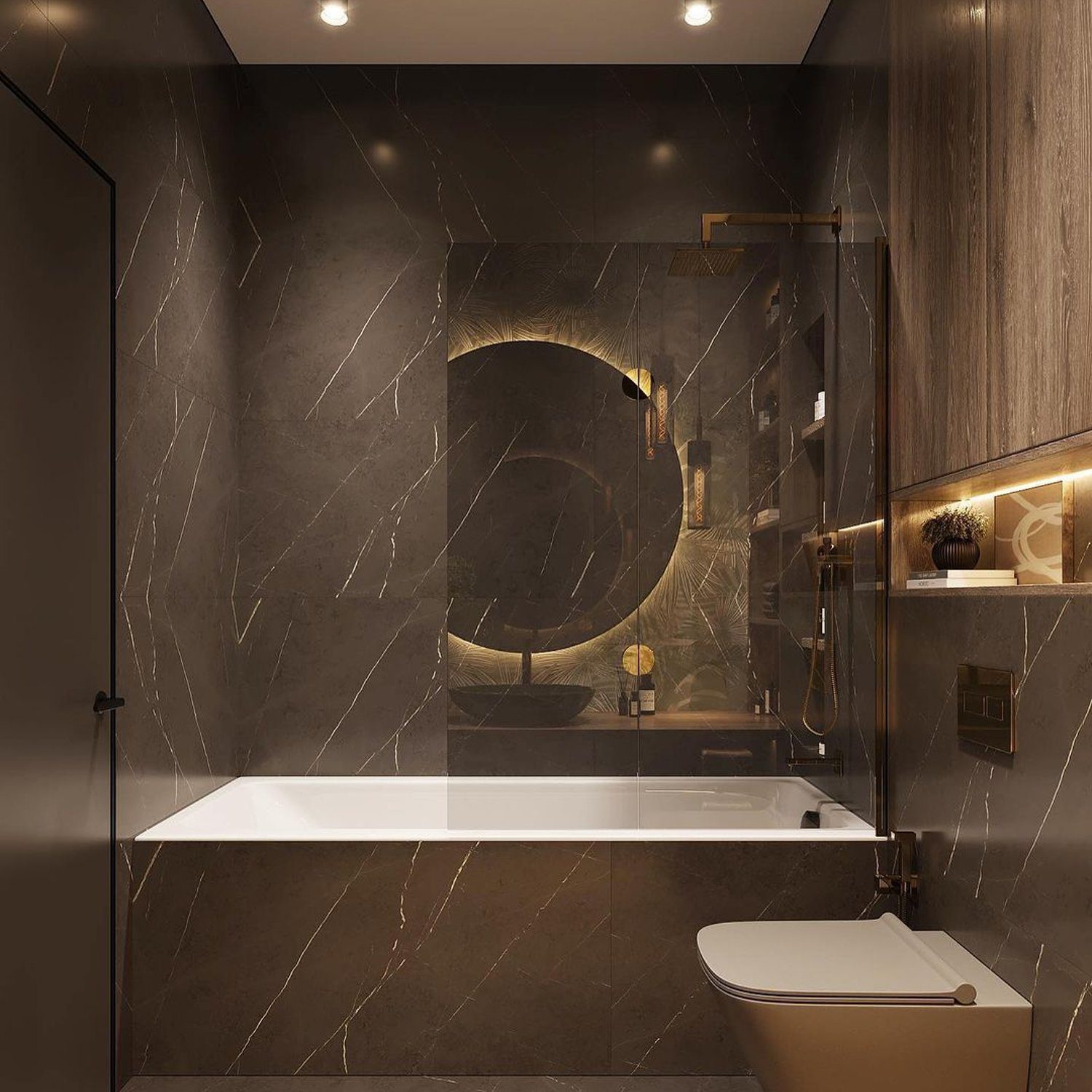 Elegant dark-toned bathroom with a sleek design