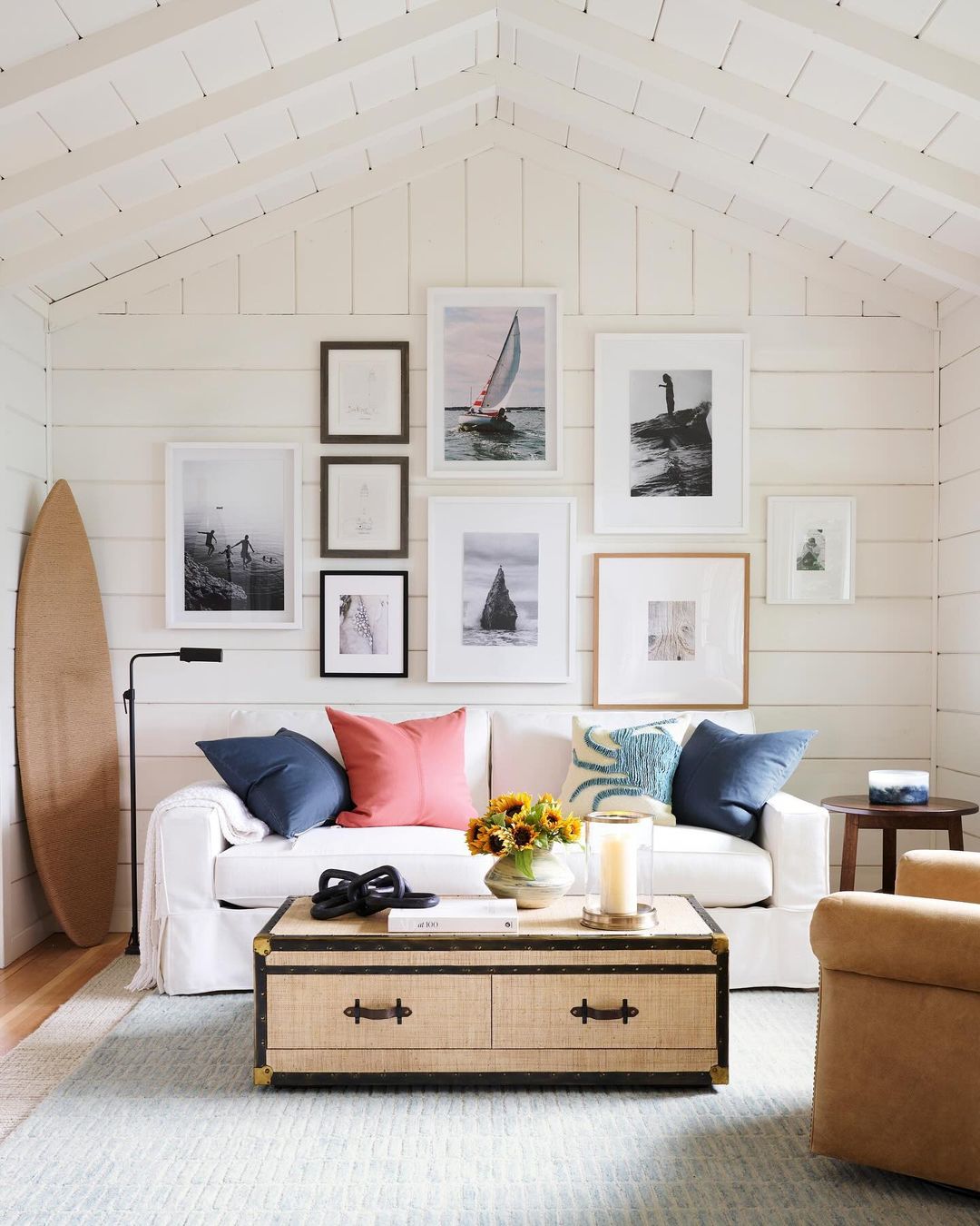 Coastal Inspired Living Room with a Vaulted Ceiling