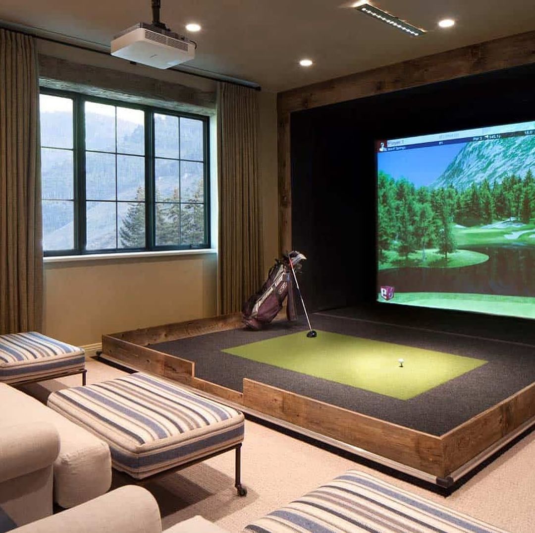 Home Golf Simulator Room with a View