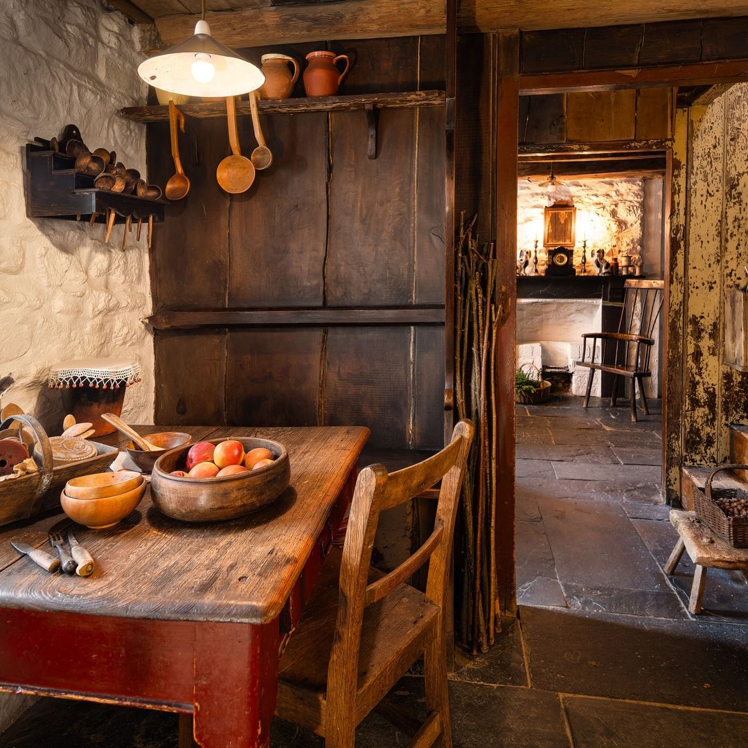 A rustic and inviting kitchen setting with a warm ambiance.