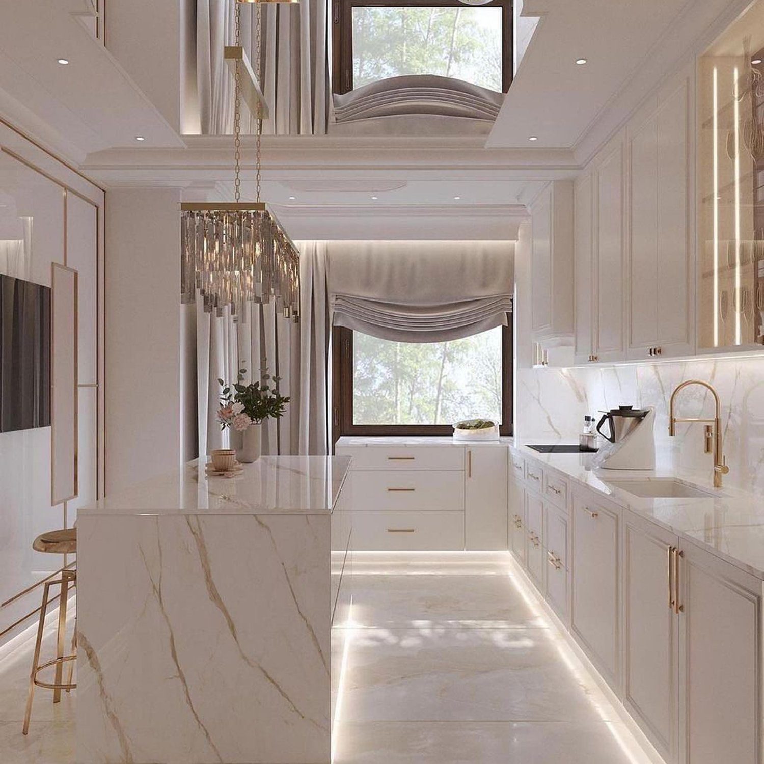 Luxurious kitchen with marble finishes