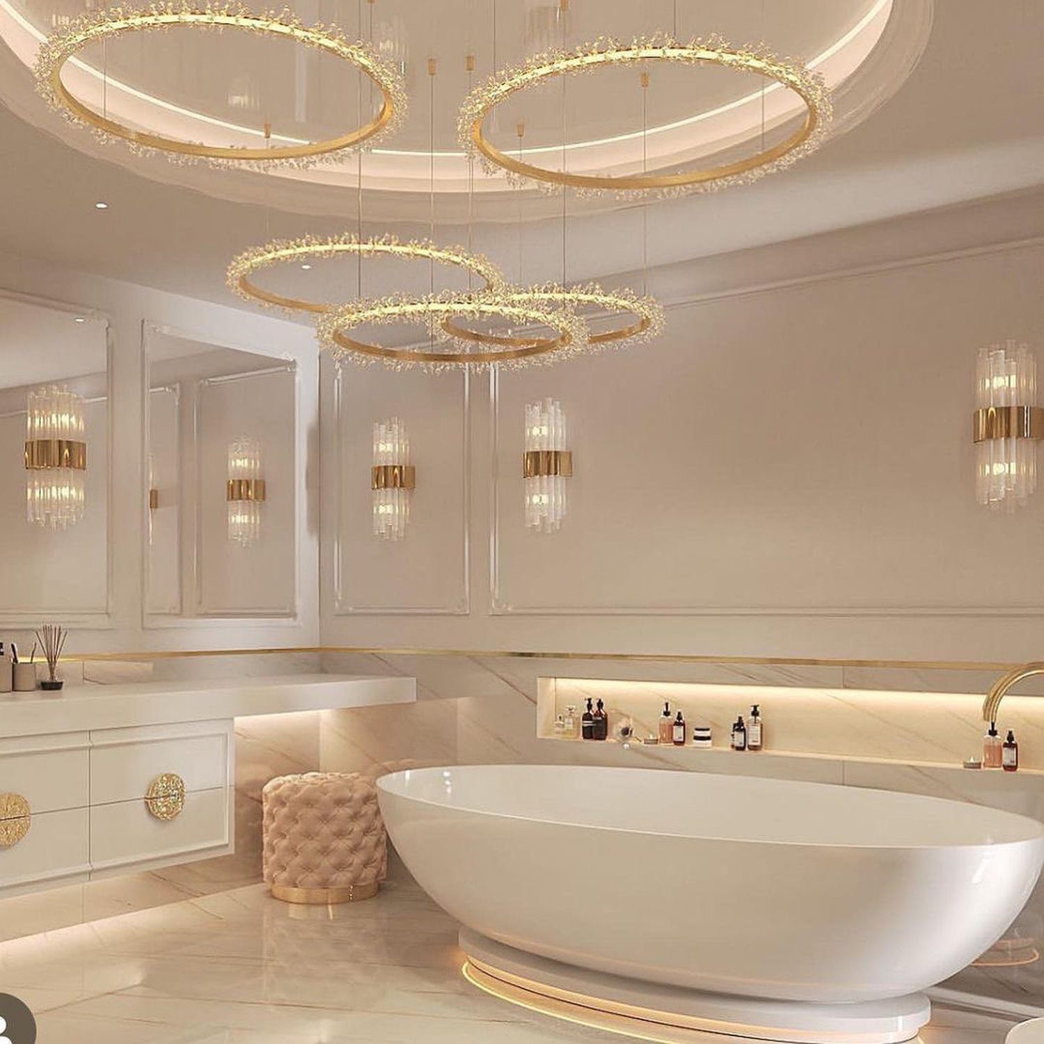 Luxurious bathroom with elegant light fixtures