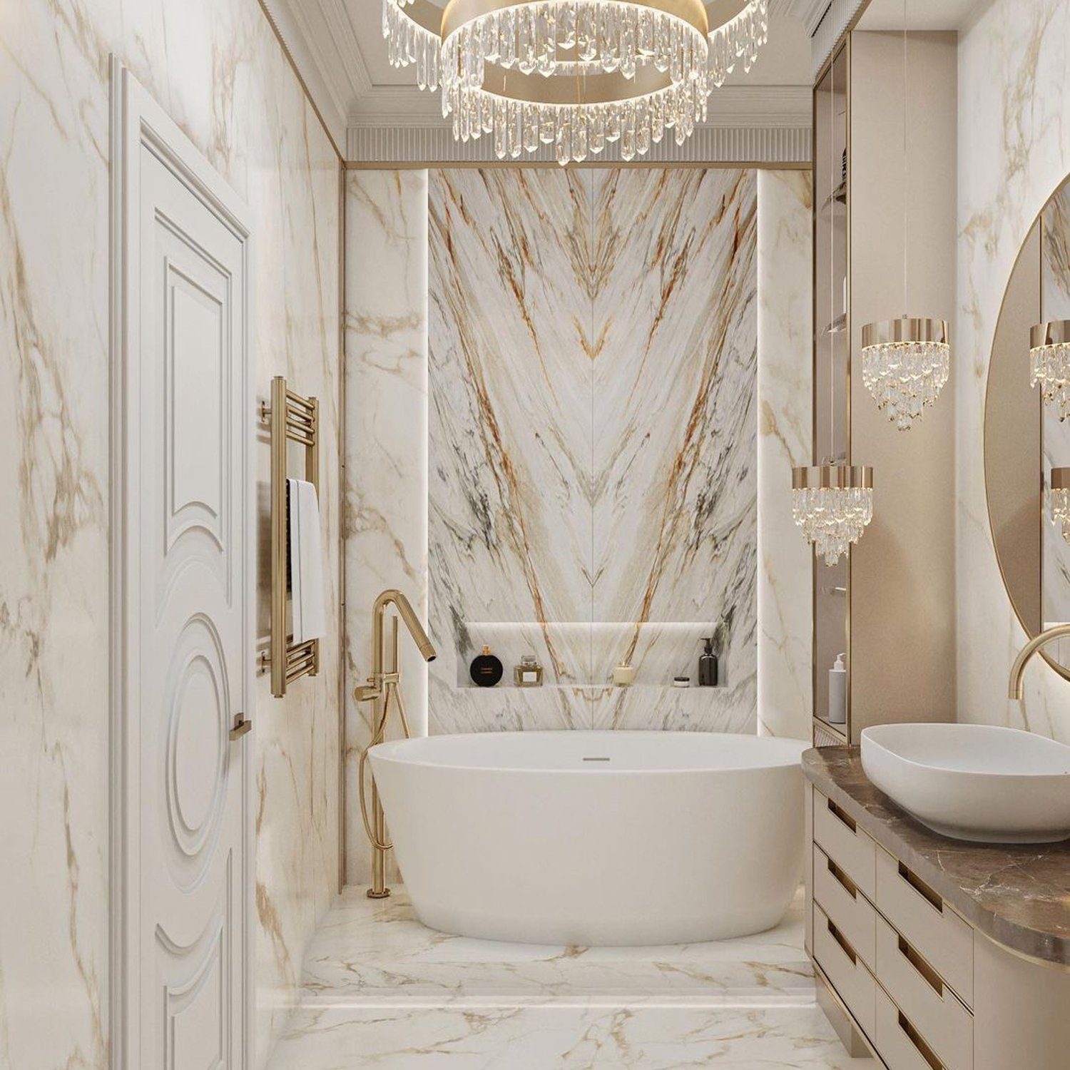 Luxurious marble bathroom with elegant fixtures