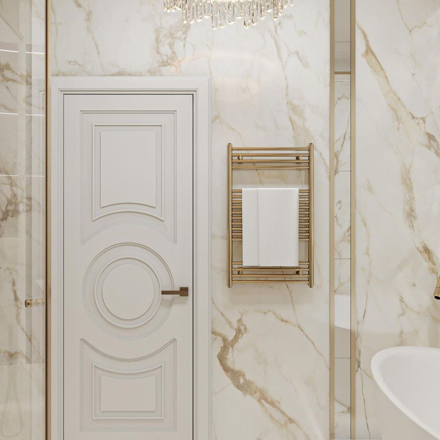 Elegant bathroom with marble tiles