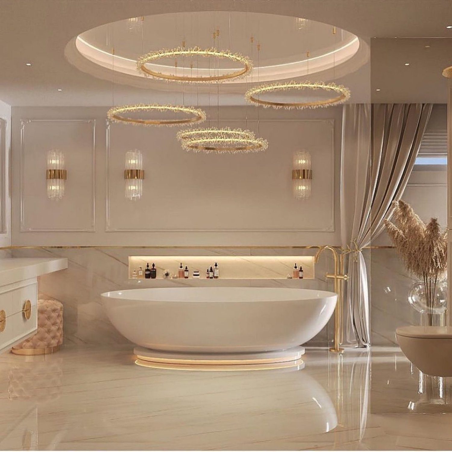 Luxurious Bathroom with Golden Accents