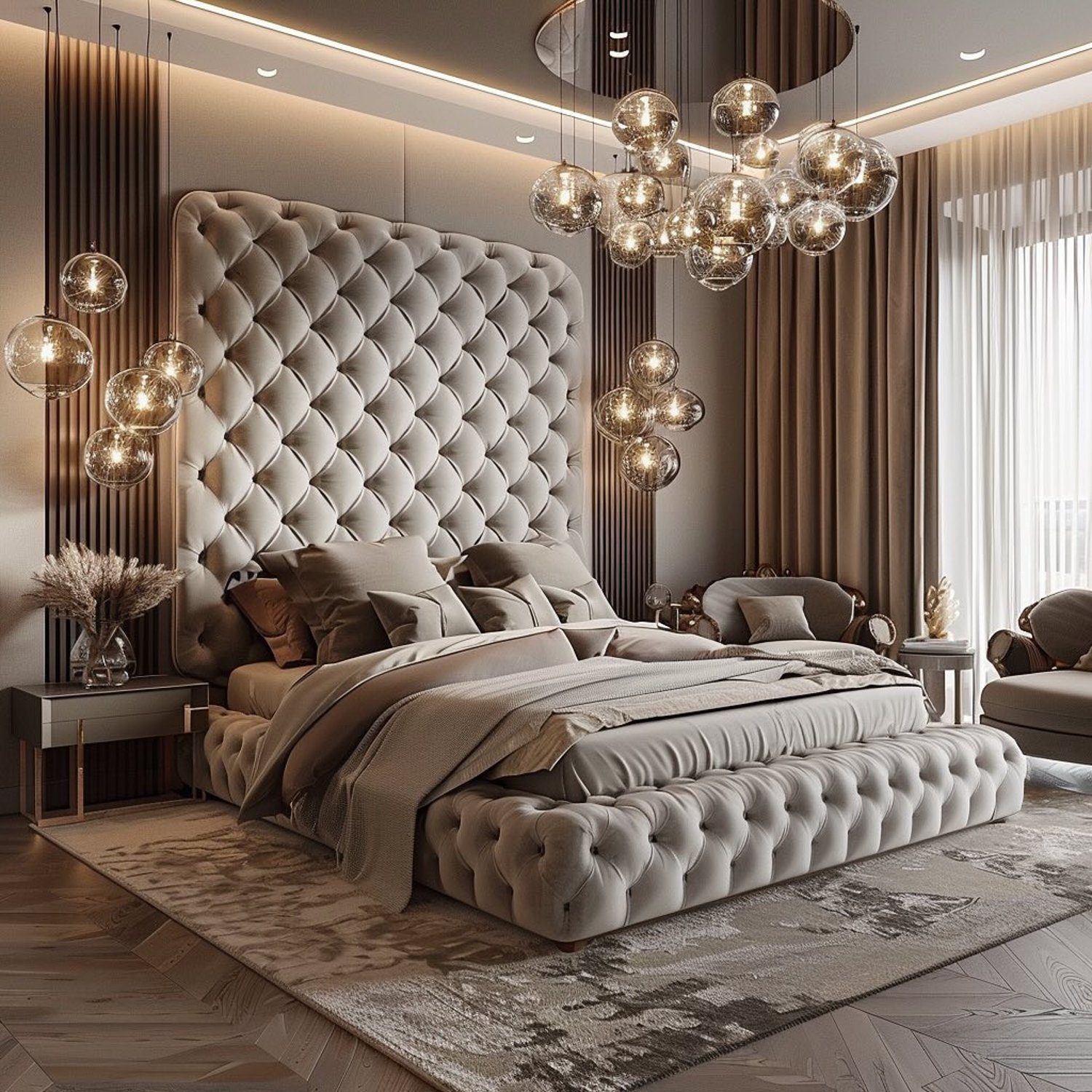 Luxurious bedroom with plush detailing