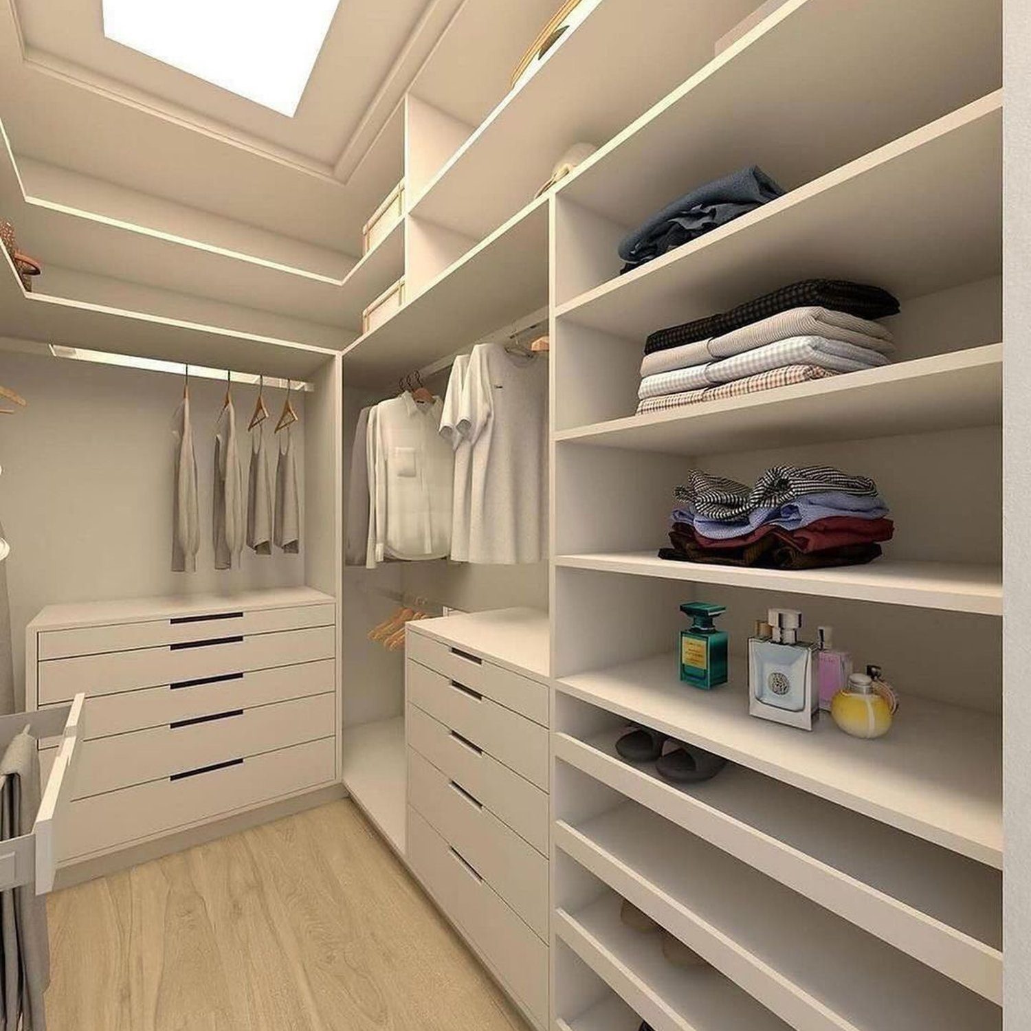 Elegantly designed walk-in closet with ample storage space