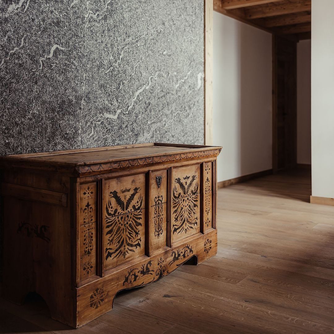 Antique wooden chest with intricate carvings