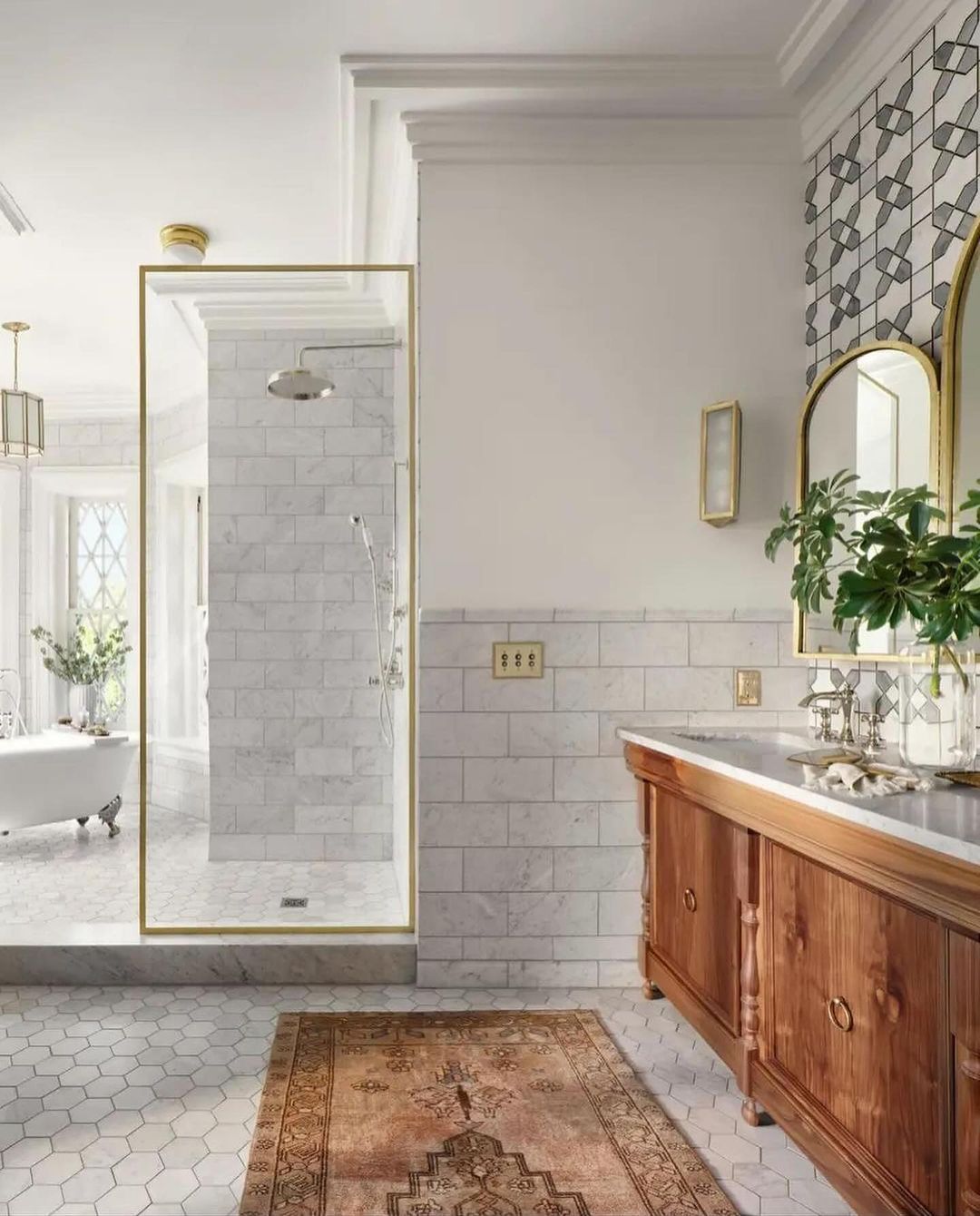 A refined bathroom showcasing a harmonious blend of textures and materials.